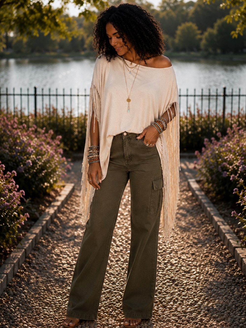 Showstopper Fringe Poncho Top | Boho Western Festival Oversized Tunic - Picture 4 of 12